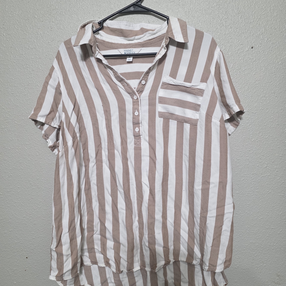 Market & Spruce Tan and White Striped Shirt